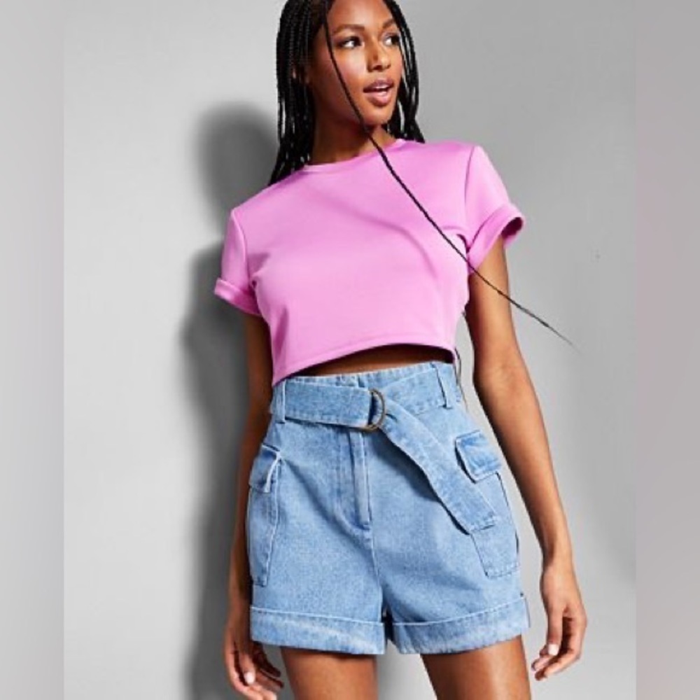 Jeannie Mai X INC Cropped Solid Short Sleeve Top, Created for Macy's siz… - Picture 1 of 3
